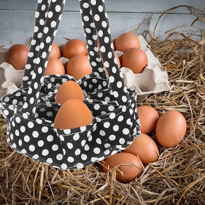 Chicken Egg Collecting Basket with 9 Canvas Pouches Portable Egg Gathering Bag for Housewife and Home Use