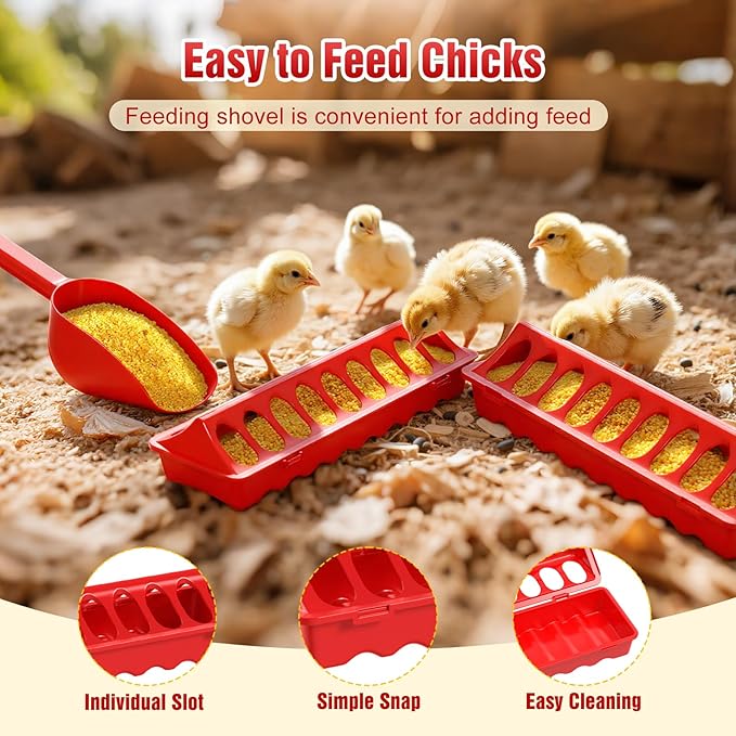 Pawaboo 7-in-1 Chicken Brooder Box for Chick Starter Kit, Includes Chicks Perches, Chicken Feeders, Chick Waterers, Chickens Feeding Spoon, Chicks Supplies (Brooder Set), Red + Wood Color