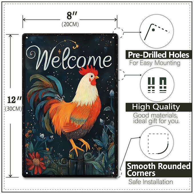 Vintage Funny Farm Metal Tin Signs Chicken Coop Sign Metal Tin Decor Chicken Coop Accessories for Home Farmhouse Kitchen Wall Decoration Chicken Lovers Gifts 8X12inch