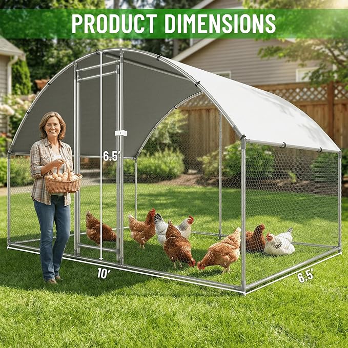 Large Metal Chicken Coop with Run, Walk-in Dome Roof Poultry Cage with Waterproof & Anti-UV Cover for Yard for Ducks & Rabbits