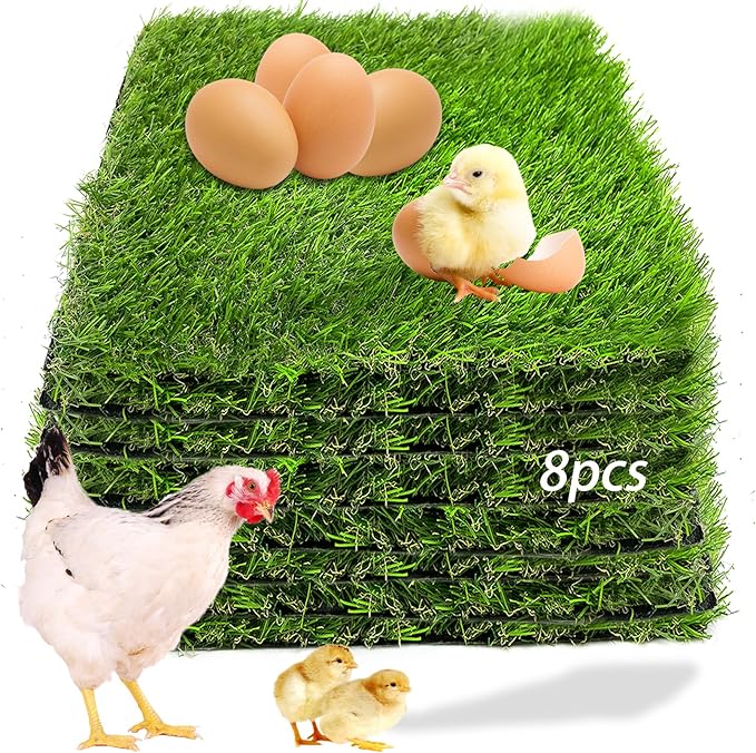 8PCS Chicken Nesting Pads for Laying Eggs,Washable Nest Box Pads Reusable Grass Mat Green Artificial Chicken Coop Liner Bedding for Hen,Chick,Duck