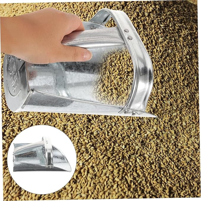 HEMOTON Stainless Steel Livestock Feed Scoop for Poultry Thickened Metal Food Shovel for Farm and Garden Use Ergonomic Handle and Large Capacity Feeding Tool