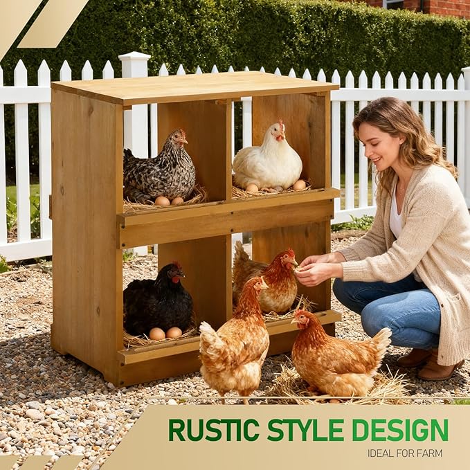 Outvita Nesting Boxes for Chickens 4 Compartments, Wood Chicken Nesting Box Wall Mount, Versatile Use Nest Box for Chicken Coop, Easy to Assemble for Chicken, Hens, Ducks