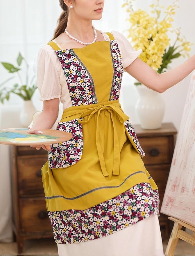 Kitchen Aprons for Women with Pockets Cute Vintage Chef Pinafore Apron for Gardening Cooking Baking Painting
