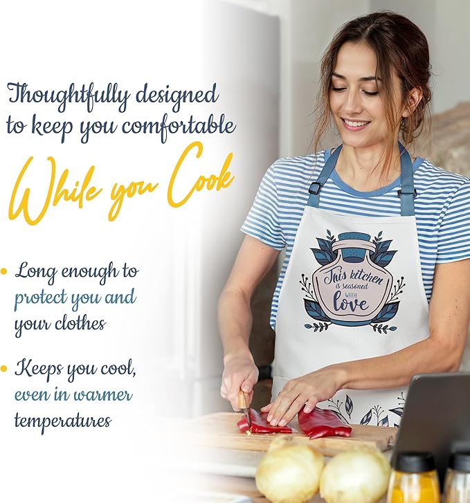 Waterproof Apron for Adults – Adjustable Fit with Deep Pockets, Stylish Cooking & Baking Apron for Women & Men