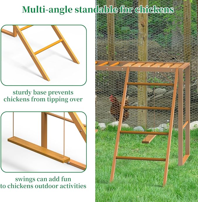 Chicken Perch Swing, Chicken Roosting Bars with Ladder for Coop, Metal Pet Swing Set for Pet's Healthy & Happy for 8-10 Chick, Yellow