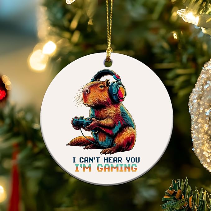 Gamer Ornament 2025 - Gaming Ornaments for Christmas Tree - Capybara Video Game Gifts for Gamers, Men, Teens, Kids - I Can't Hear You I'm Gaming Video Game Controller Ceramic Ornament