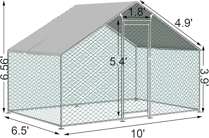 IchbinGo Large Metal Chicken Coop with Waterproof Cover, Walk-in Metal Poultry Cage Spire Shaped Coop, Chicken Run Duck House with Anti-UV Cover for Outdoor Backyard Farm (10' L x 6.6' W x 6.56' H)