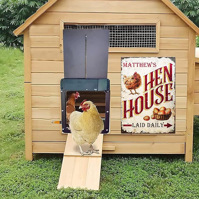 Personalized Fluffy Butt Hut Chicken Coop Sign, Custom Farmhouse Metal Sign with Spoiled Hens Wall Art, Funny Backyard Chicken Decor for Coop, Barn, Farm, Rustic Vintage Style DS1