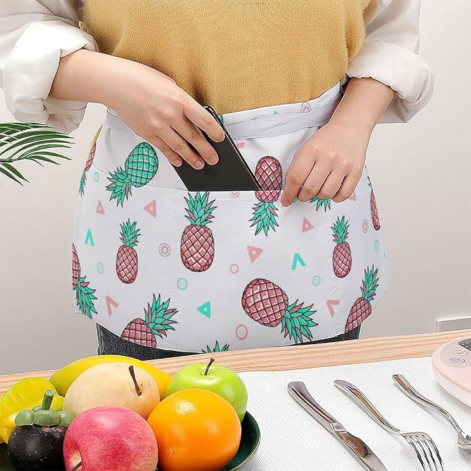 Short Aprons for Servers Unisex Chef Works Waitress Apron with 3 Pockets