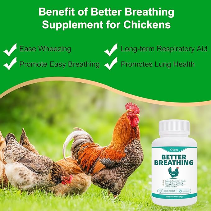 Yakucho Chicken Breathing Supplement - 300 Tablets Poultry Respiratory Aid Pills for Chickens - All Breeds & Ages - Supports Wheezing, Coughing, Rapid Breathing, Lung Health - Natural, Gentle Formula
