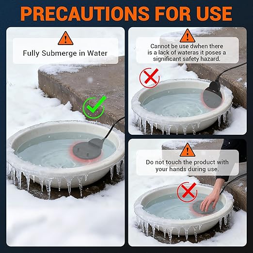 Chicken Water Heater for Winter with Immersion Design, Bird Bath & Livestock De-Icer, Fish Tank and Water Trough Heater with Automatic Thermostat — Prevents Freezing for Poultry, Turtle & Koi Pond