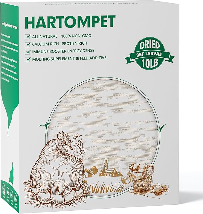 Dried Black Soldier Fly Larvae for Chickens - Non-GMO Poultry Feed Supplement, 85X More Calcium Than Mealworms, 10LB BSF Worms Perfect for Molting & Laying Hens, Ducks & Wild Birds
