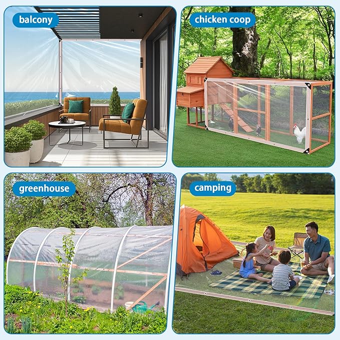 Clear Tarps Heavy Duty Waterproof 10x10FT,Clear Plastic Tarp with Grommets,Transparent PVC Vinyl Tarpaulin for Outdoor,Plant,Garden,Chicken Coop,Patio,Cat Litter