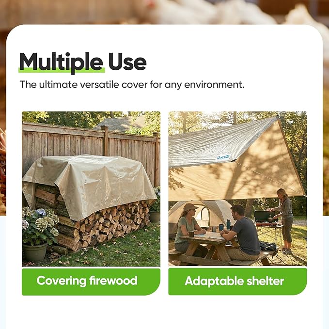 Quictent 10.7x6 FT Chicken Coop Cover Heavy Duty Waterproof Tarp, Shade Cloth UV Protection for Large Walk-in Chicken Run, Sun & Rain Shield, 12 Ball Bungees (Top Cover)