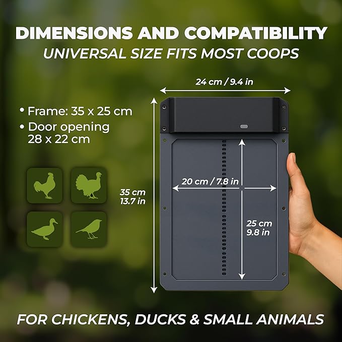 Ma Poule Express Door Automatic Chicken Coop Door Opener with Timer, Programmable Light Sensor, Battery Powered, Evening and Morning Delay, Aluminum