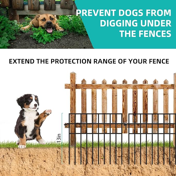 46 Panels Animal Barrier Fence, No Dig Fences, 13in(H) X 65.2ft(L) Garden Fence Animal Barrier for Rabbit and Dog Under Fencing Barrier, Rustproof Metal Fences Border for Outdoor, Yard, Patio