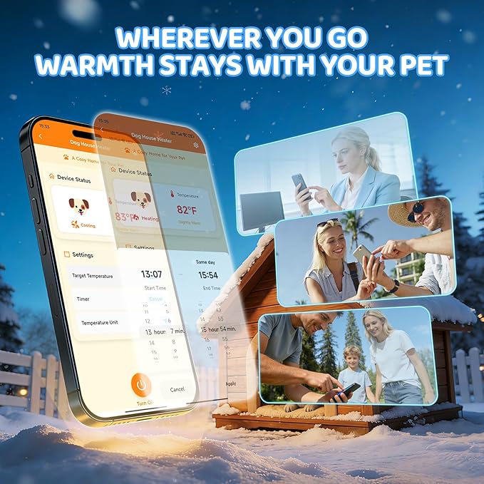 Briidea WiFi Dog House Heater 400W with LoRa Technology Up to 1200ft Long Range, 3s Fast PTC Heating, Adjustable 32–122°F for 120 Cu Ft, 11.5ft Anti-Chew Cord, 2.4 & 5GHz Dual-Band WiFi