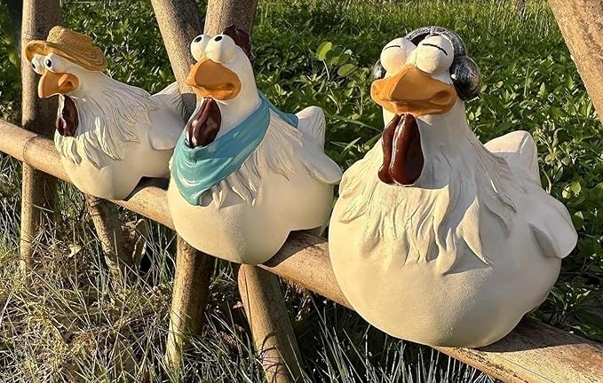 Funny Farm Chickens Statues,Chicken Fence Decoration,Cute Resin Chickens Decor,Outdoor Real Animal Statue,Chicken Sculpture,Perfect for Home Garden Stairs,Farm,Patio,Backyard