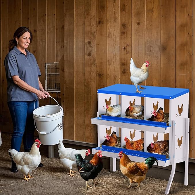 Chicken Nesting Box,6 Compartments Galvanized Steel Metal Chicken Laying Box with Roll Out Egg Collection,Wall Mount Chicken Nesting Boxes,Easy Egg Collection, Hen Roosting Boxes
