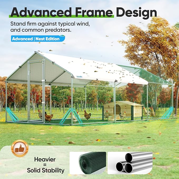 Quictent Advanced Series 18x9 ft Metal Chicken Coop Run with Wooden Nesting Box, Large Walk-in Outdoor Poultry Cage Heavy Duty Predator Proof Hen Duck Rabbit Farm Pen House, Waterproof Anti-UV Cover