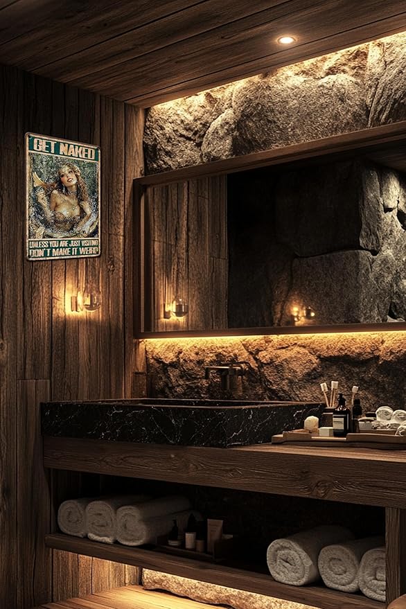Mermaid Metal Sign Vintage Mermaid Bathroom Wall Art Decor Get Naked Unless You Are Just Visiting Don't Make It Weird Bathroom Accessories Tin Poster Home Toilet Cafe Office Decor 12x8 Inch