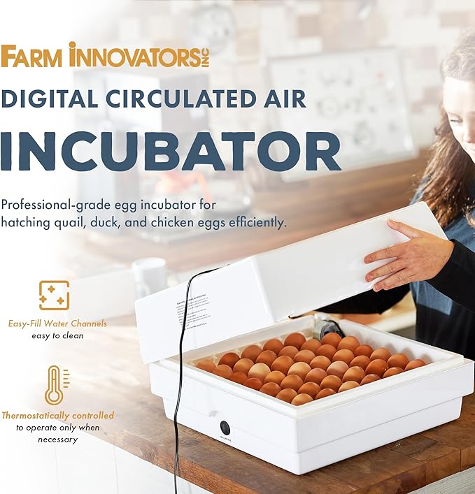 Farm Innovators 41 Egg Digital Circulated Air Incubator w/Auto Turning & Humidity Control - Automatic Incubating Machine for Hatching Chicken Eggs and Poultry Farming