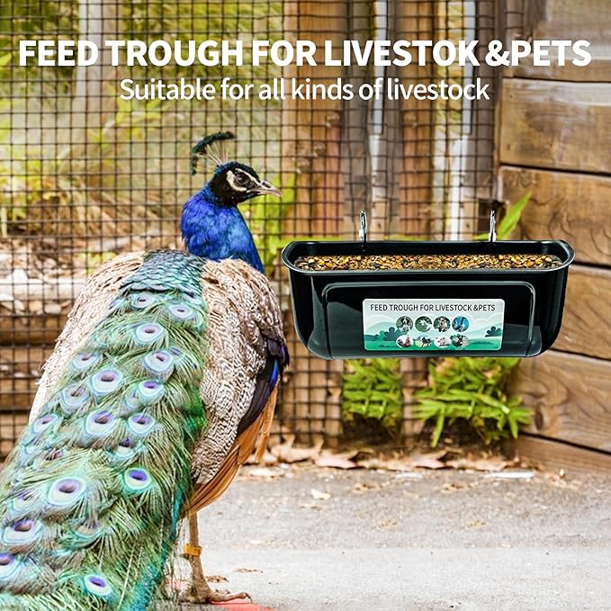 2 Pack Poultry Feeder Hanging Equipment，Poultry Feed Trough Bucket Feeding for Goat Duck Sheep Pig Horse Chicken，Waterer Bucket Feeding Container for Livestock Goat，Deer，Duck