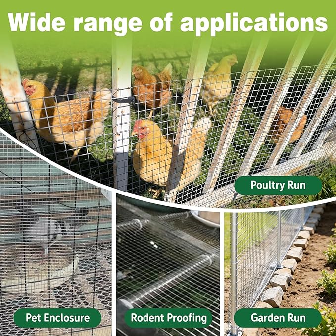48" x 50' Hardware Cloth - 19 Gauge Heavy-Duty 1/2 Inch Welded Chicken Wire, Hot-Dipped Galvanized Mesh for Chicken Coop & Garden Fencing