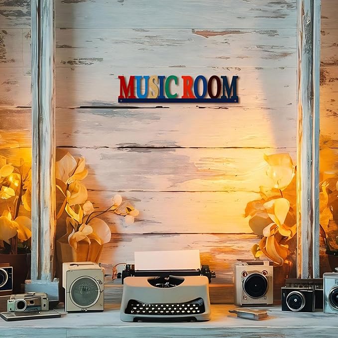 Metal Music Room Sign Wall Decor, Vintage Music Signs Home Decor, Musical Decor for Bedroom Living Room Man Cave Studio, Musical Gifts 3.7 x 14.5 inches