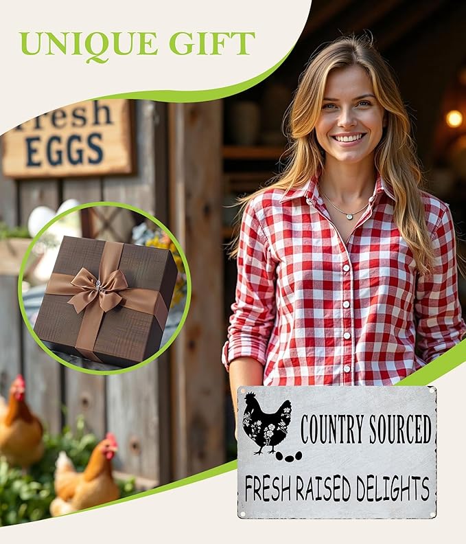 8x12-In Vintage Chicken Wall Sign – “Stroll Around See What You Find” Rustic Metal Art for Farmhouse Kitchen, Chicken Coop, Garden – Weatherproof Aluminum Decor, Funny Country Decor Gift - F