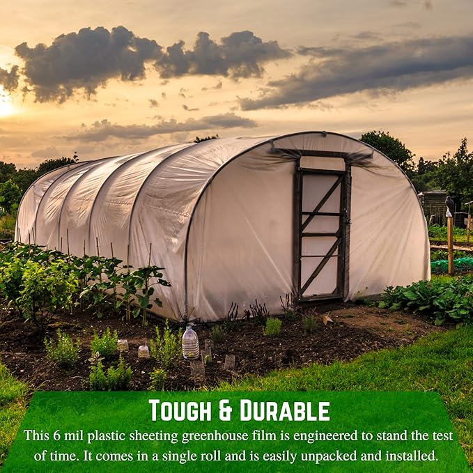 Farm Plastic Supply - Clear Greenhouse Plastic Sheeting - 6 mil - (10' x 40') - 4 Year UV Resistant Polyethylene Greenhouse Film, Hoop House Green House Cover for Gardening, Farming, Agriculture