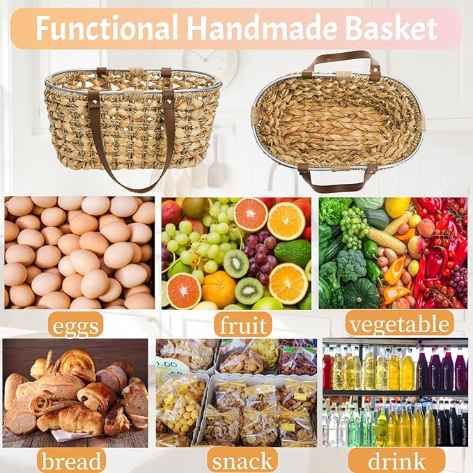 Goaste Egg Collecting Basket with Handle, 13 Inch Chicken Egg Storage Baskets, Handwoven Eggs Container for Gathering Fresh Eggs, Vintage Countertop Fruit Holder for Harvest, Kitchen, Living Room