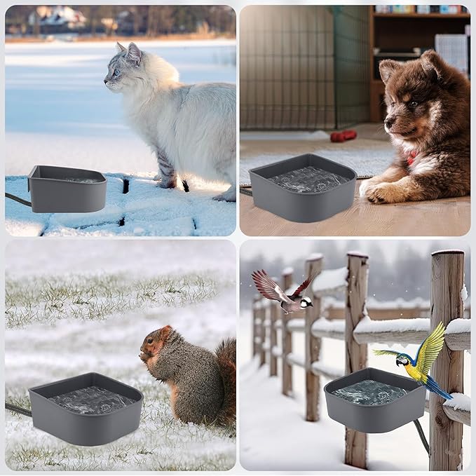 PETLESO Heated Water Bowl for Cats Rabbits, Hanging Dog Heating Dish for Cage Kennel Anti-Freeze, No Spill Heated Bowl for Rabbits Chickens Birds Small Animals, Indoor/Outdoor Use, 1L