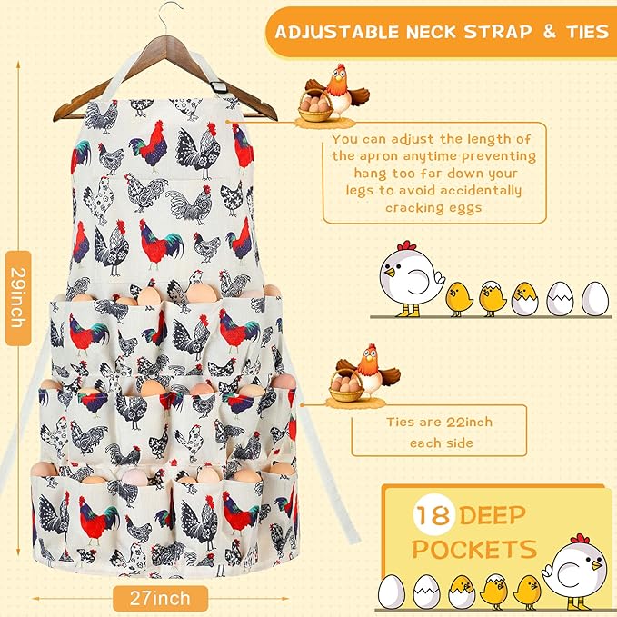 Loopeer 2 Pcs Egg Apron Collecting Apron for Fresh Egg Gathering Adjustable Gathering with Pocket for Gift Women
