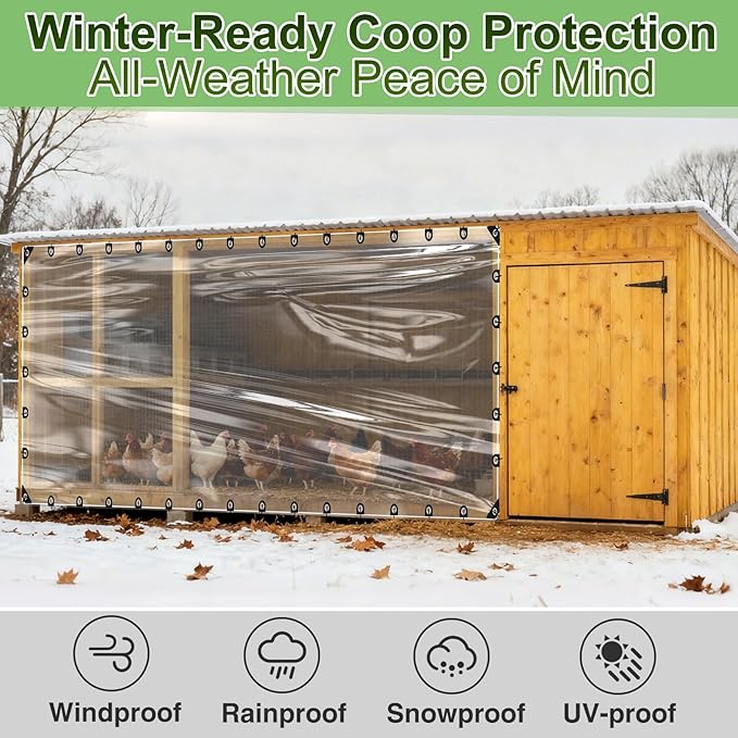 10x20ft Anti-Tear Clear Tarp Waterproof for Patio Winterizing - 5 mil Snowproof & Windproof Clear Plastic Tarps with Grommets for Garden Enclosure Chicken Coop