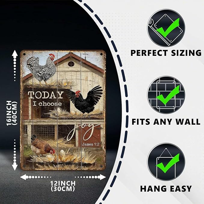 Chicken Metal Sign Chicken Coop Metal Decor Today I Choose Joy Tin Signs Vintage Farmhouse Poster Rustic Wall Decor For Home Farm Poultry House Office Cafe Bar Yard Garden 16 * 12 In