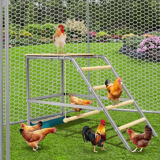 Free-Standing Chicken Perch, Chicken Roosting Bars with Removable Swing and Food Box for Backyard Farm, Chicken Perch for Coop, 37.4" L x 18.9" W x 28" H