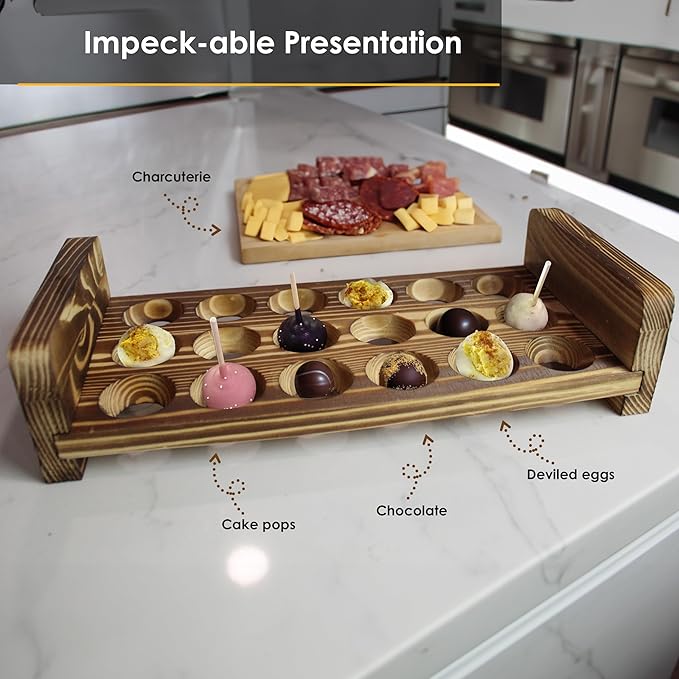 Expandable Stackable Wooden Egg Holder Countertop for 18 Eggs, Rustic Kitchen Decoration, Compact Egg Rack for Counter - Chicken Decor Design - Gui's Chicken Coop (Top Rack)