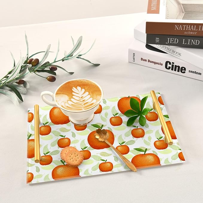 Bathroom Vanity Tray Counter Organizer, Orange Pattern Decorative Tray with Handles Countertop Storage for Bathroom Bedroom Kitchen Home Farmhouse