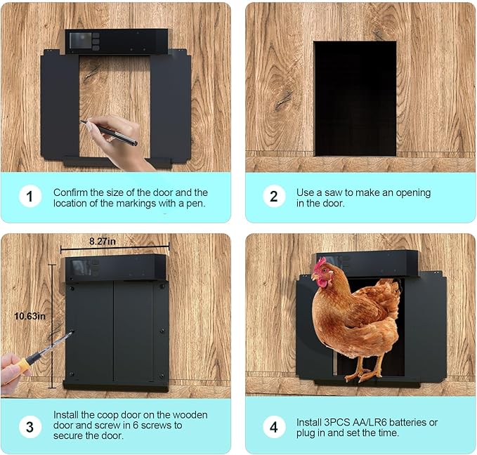 Chicken Coop Door, Automatic Chicken Coop Door Opener, Large LCD Display with Timer & Light Sensor, Anti-Pinch Protection