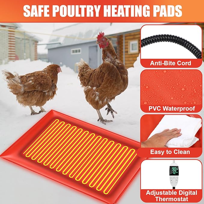 4 Pack Heated Chicken Pad for Brooders Small Animal Pet Heating Pad Warming Chick Nesting Mat with Temperature and Timer Waterproof Chicken Coop Heater Mat(15.7 x 12.6 Inches)