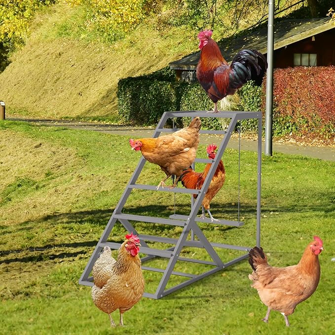 Chicken Perch for Coop with Ladder, Chicken Roosting Bars for Chickens in Coop with Swing Set Wooden Run Accessories Toy Chick Roost Activity Playground for Backyard Farm, Grey