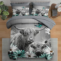 Comforter Set Full Size, Highland Cow Bull Animal 7 Pcs Bedding for Kids and Adults, Flower Daisy Farm Bed Sheet Sets with Fitted Sheet 2 Pillowcases & 2 Shams for Bedroom Bed Decor