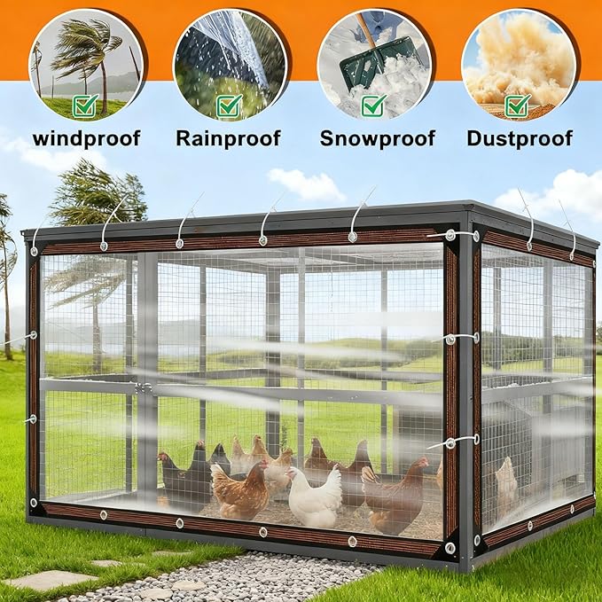 Fdit PE Winter Chicken Coop Cover, 2x3 Meter Reinforced Coop Tarp with Metal Grommets for Poultry Greenhouse and Outdoor Equipment Protection