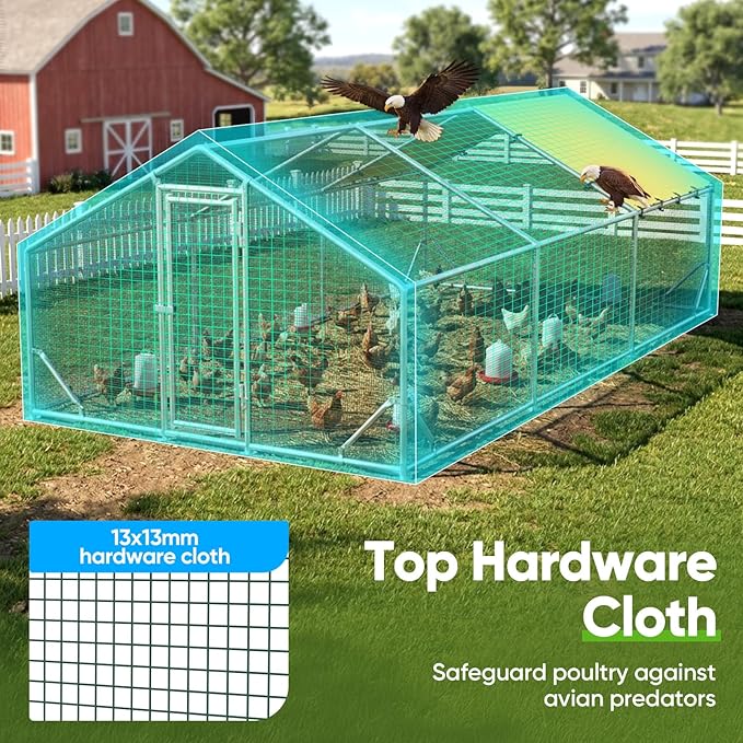 Quictent Premium Large Metal Chicken Coop Run Upgraded with Reinforced Hardware Cloth & 1.26" Galvanized Metal Tube, Walk-in Poultry Cage for Outdoor Yard Farm, Waterproof Cover, 19.7x9.8x6.6FT