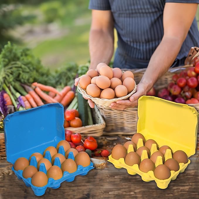 Pakiti Dozen Colored Egg cartons 20 Pack, Reusable Natural Paper Pulp | Colorful 3x4 Vintage Style Holds 12 Large Eggs for Farmers Market and Easter Eggs Basket