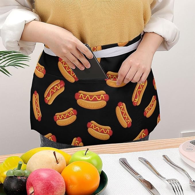 Unisex Apron for Cooking Server Waitress Half Waist Apron with 3 Pockets
