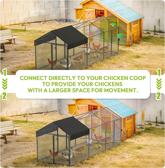Large Metal Chicken Coop 120" L×40" W×40" H Heavy Duty Chicken Run Hen House with Waterproof Anti-UV Cover for Outdoor Chicken Pens with Chicken Swing
