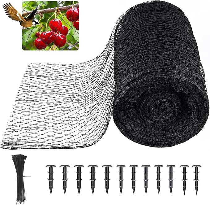 20' x 40' Bird Netting for Garden Heavy Duty 3/8" Mesh Anti Bird Net for Chicken Run,Vegetables,Koi Pond,Fruit Trees & Other Plants,Lasting Against Birds Deer Squirrels and Poultry, Black